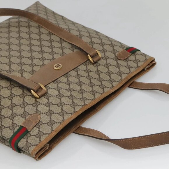 GUCCI GG Supreme Web Sherry Line Tote Bag PVC Beige Gold 39 02 091 Auth 135062 - Picture 7 of 15